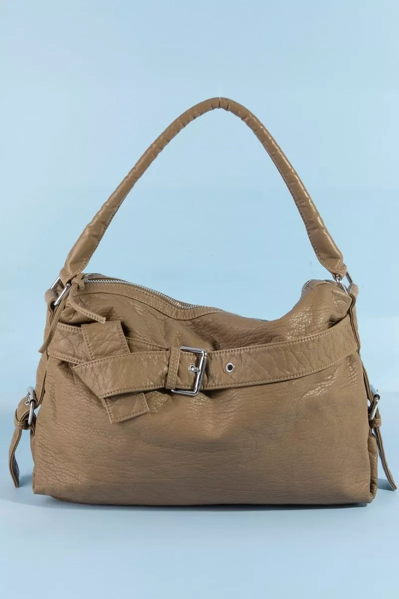 Fame Buckle Strap Detail Leather Handbag product image