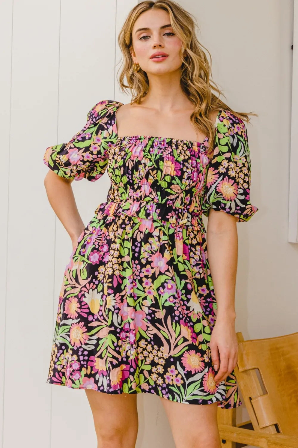 ODDI Full Size Floral Tie-Back Mini Dress product image