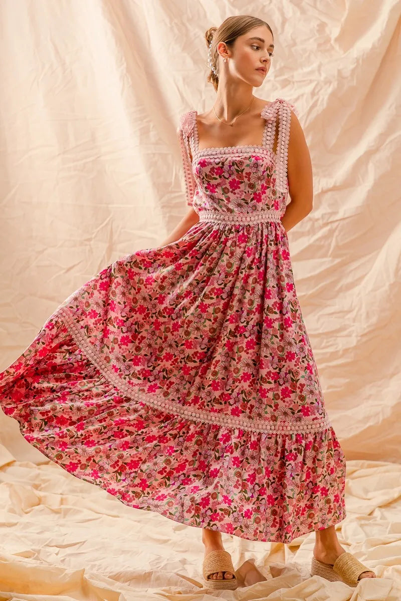 SO ME Floral Maxi Dress With Ribbon Tie Lace Strap product image