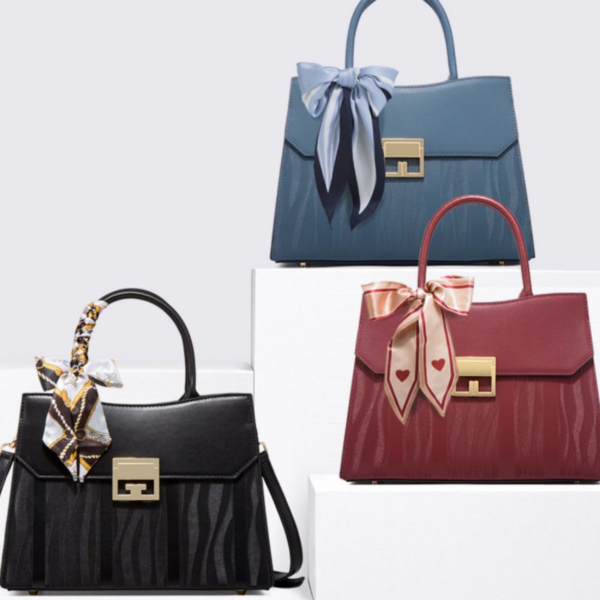 Scarf Decor Leather Handbag product image