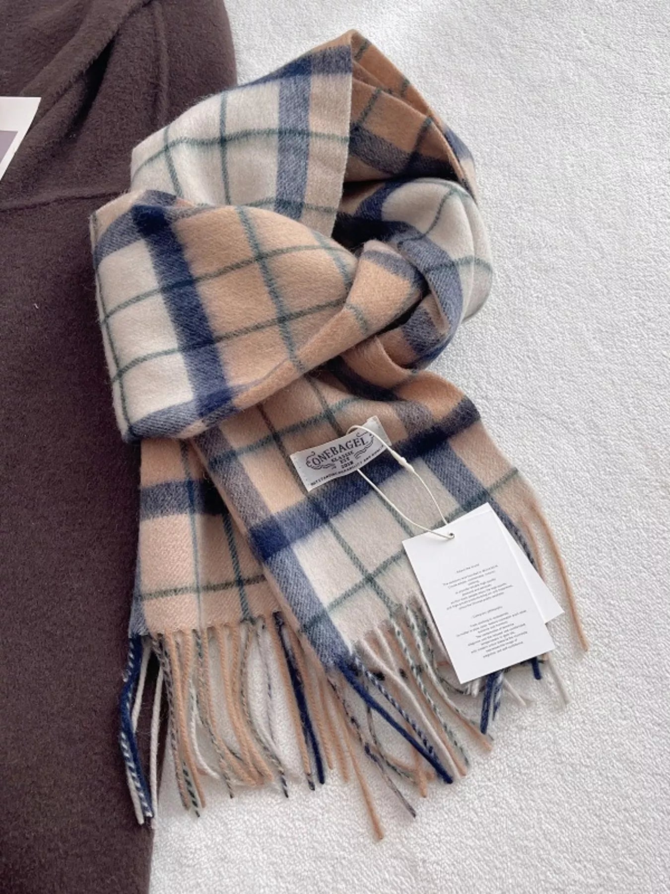 100% Wool Plaid Fringe Scarf product image