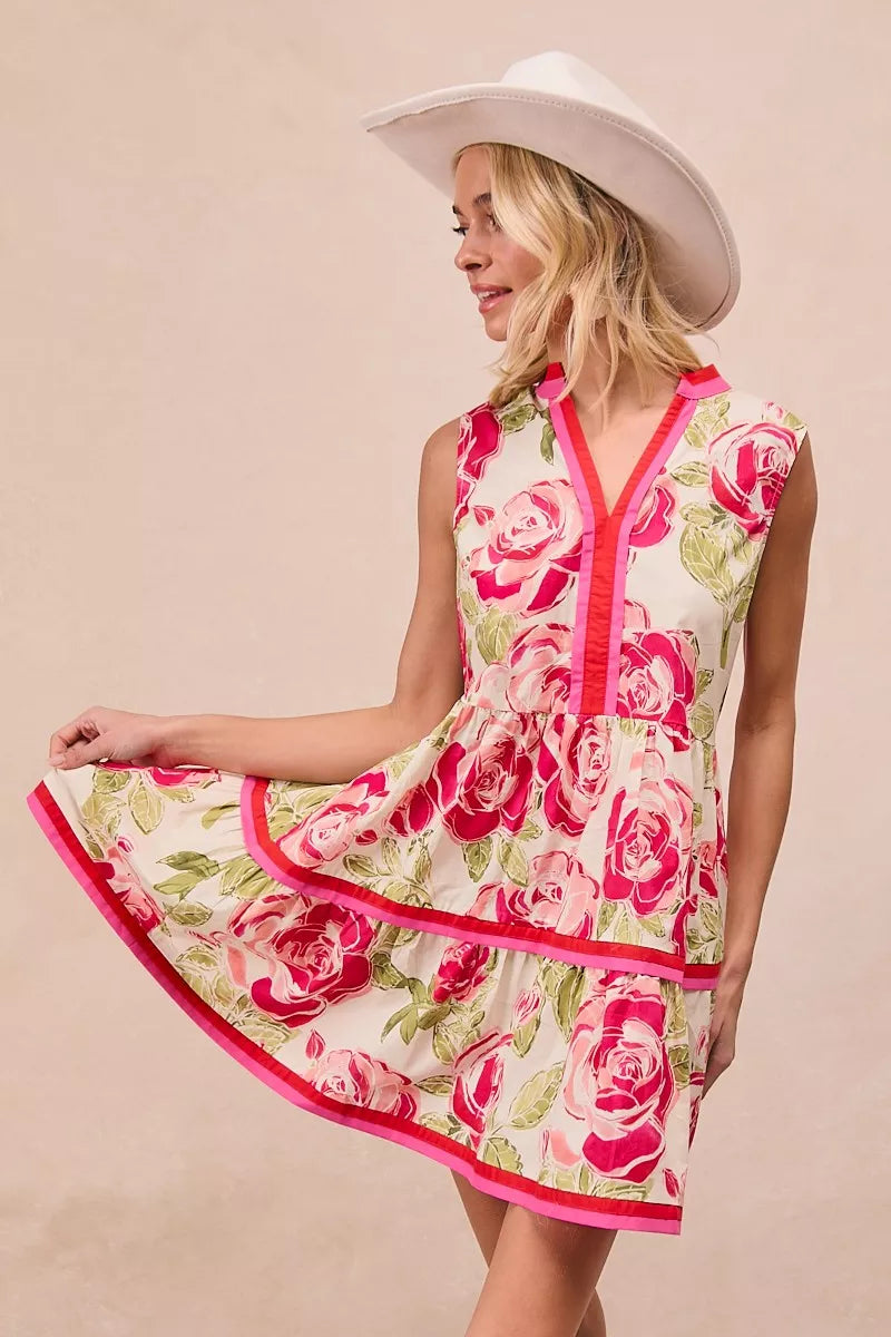 BiBi Floral Woven Contrast Edge Tiered Ruffle Mini Dress product image