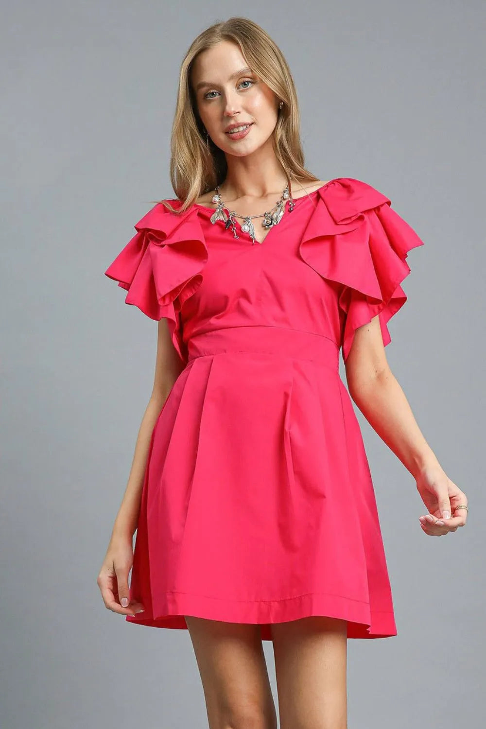 Umgee Double Ruffle Sleeve Fit and Flare Dress product image