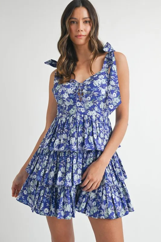 MABLE Floral Print Shoulder Tie Layered Mini Dress product image