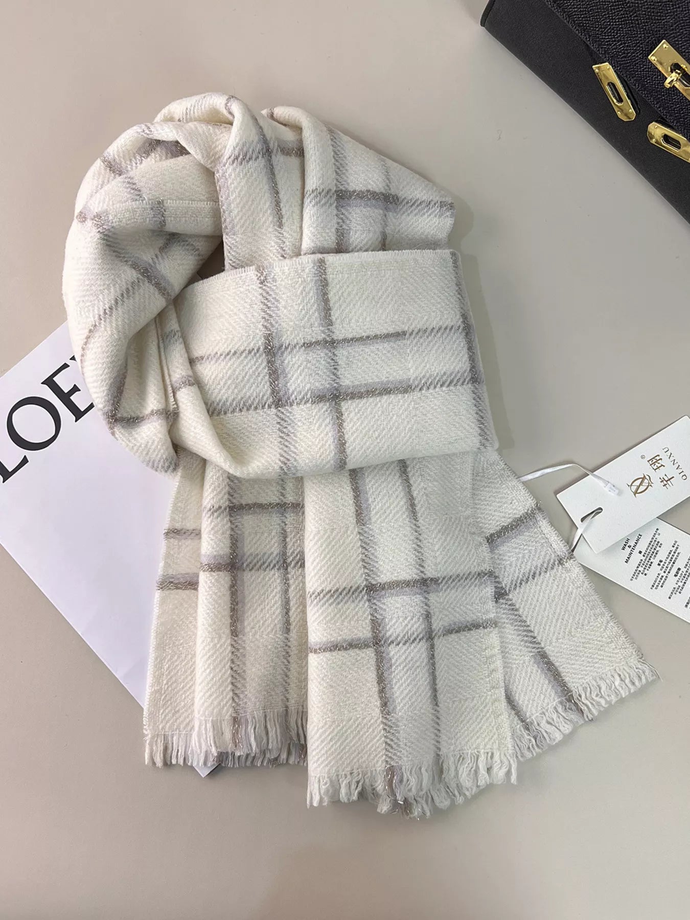 100% Wool Raw Hem Plaid Scarf product image