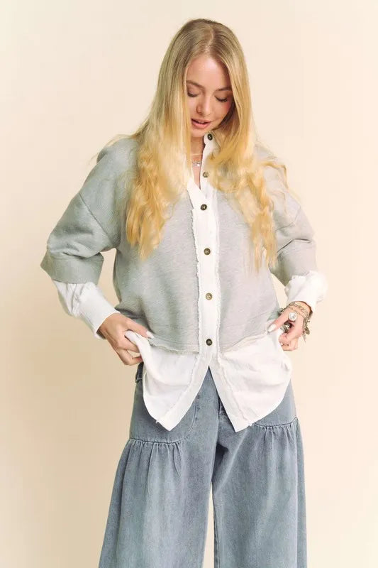 Davi & Dani Faux Layered French Terry Contrast Top product image