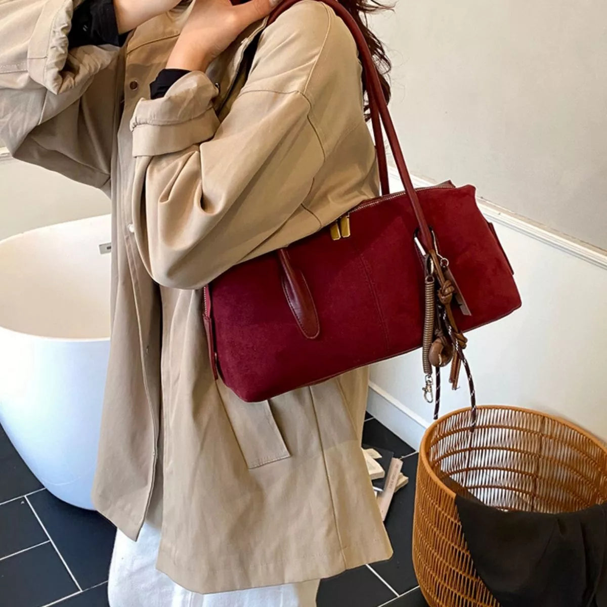 Elegant Suede Shoulder Bag with Pendant product image