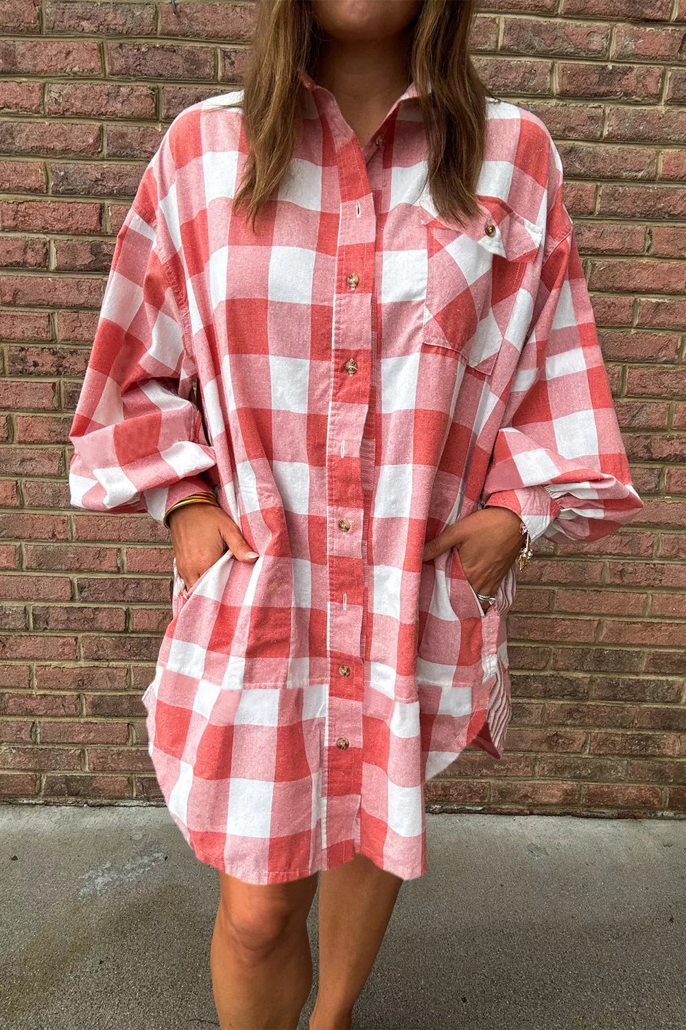 Oversized Plaid Button-Down Shirt Dress product image