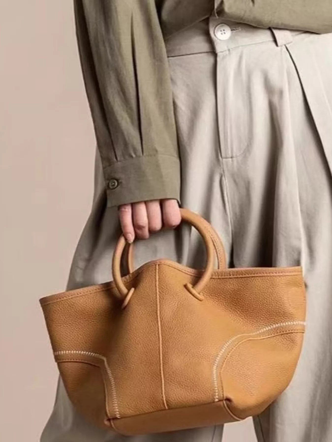 Leather Round Handle Tote Bag product image