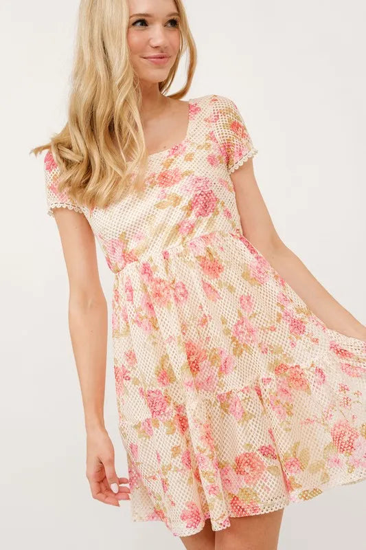 And The Why Square Neck Tiered Floral Fishnet Dress product image