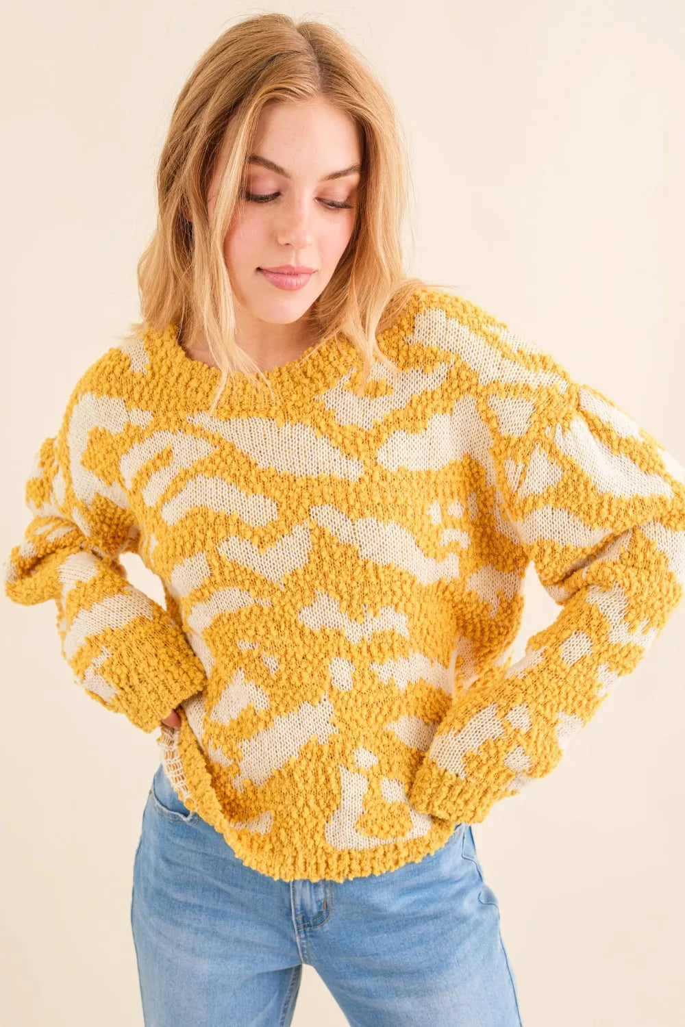And The Why Full Size Textured Pattern Contrast Sweater product image