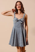 SO ME Mineral Washed Bow Ribbon Denim Flare Dress product image