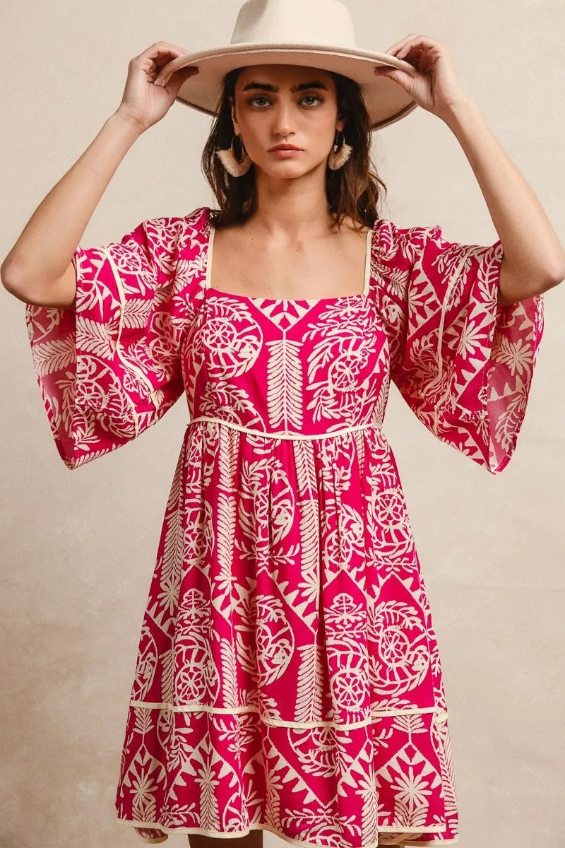 BiBi Aztec Woven Printed Contrast Binding Dress product image