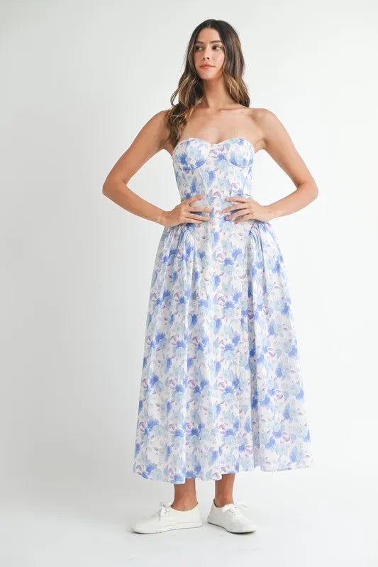 MABLE Sweetheart Neckline Floral Printed Midi Dress product image