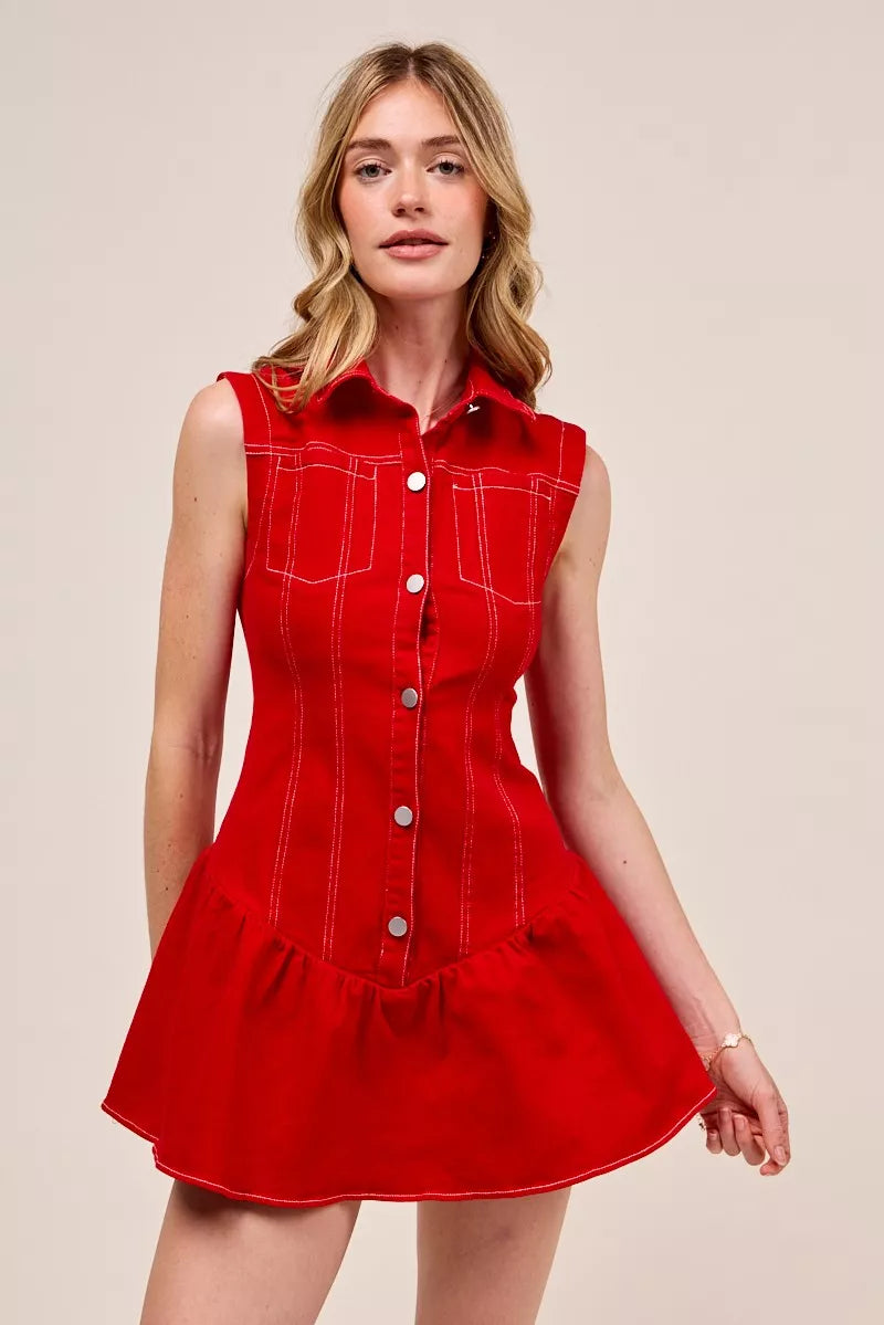SO ME Button Down Sleeveless Collared Game Day Mini Dress product image