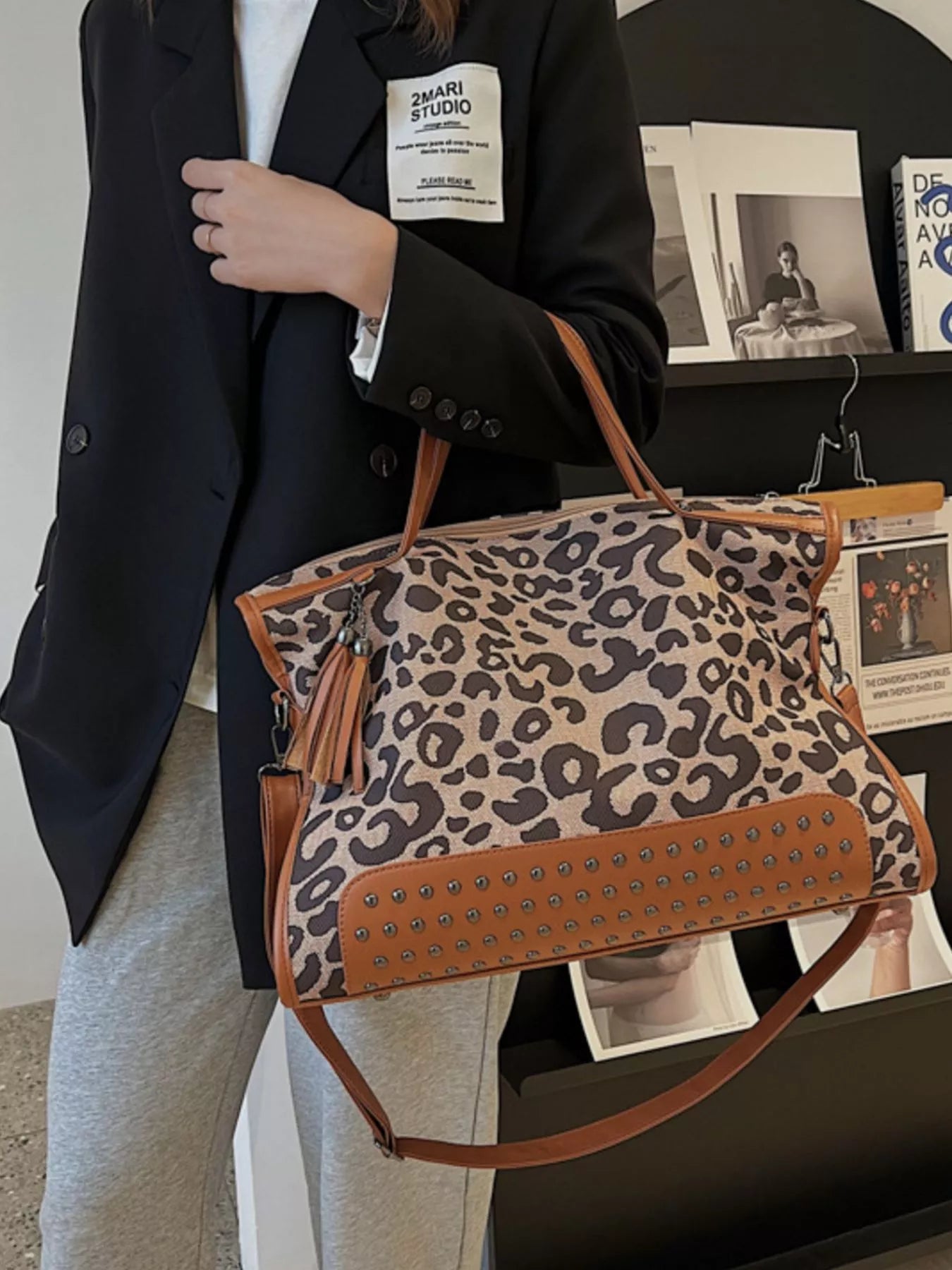 Leopard Studded Tote Bag product image