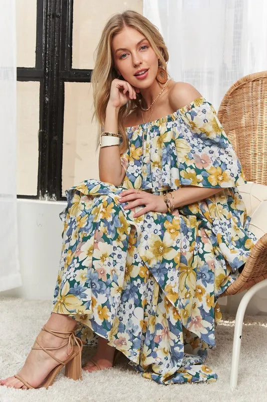 ADORA Layered Floral Off-Shoulder Short Sleeve Maxi Dress product image