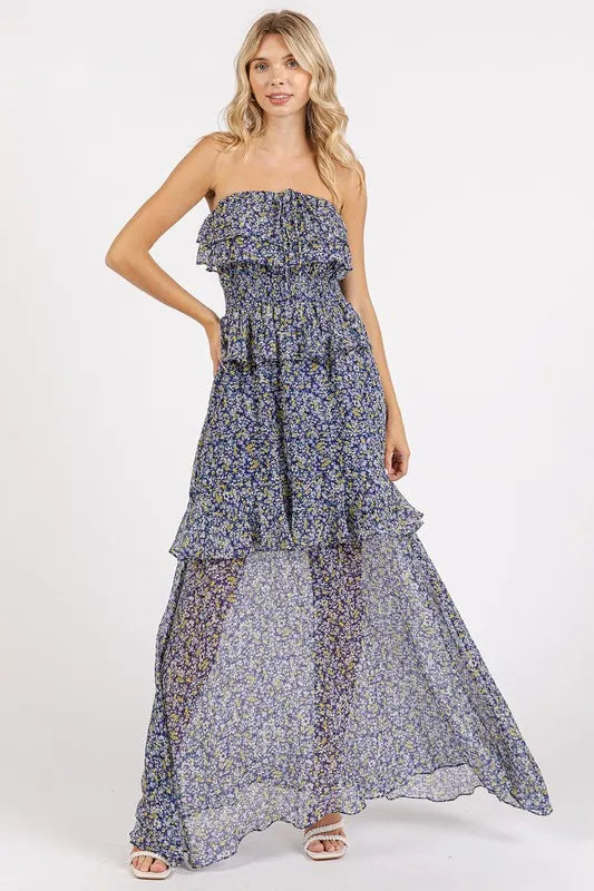 Mittoshop Ruffled Smocked Floral Halter Neck Maxi Dress product image