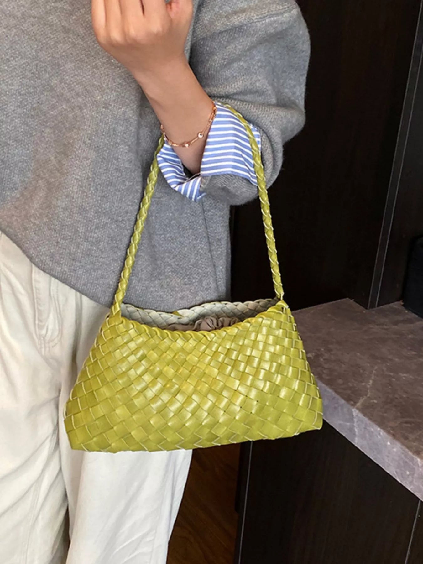 Drawstring Woven Shoulder Bag product image