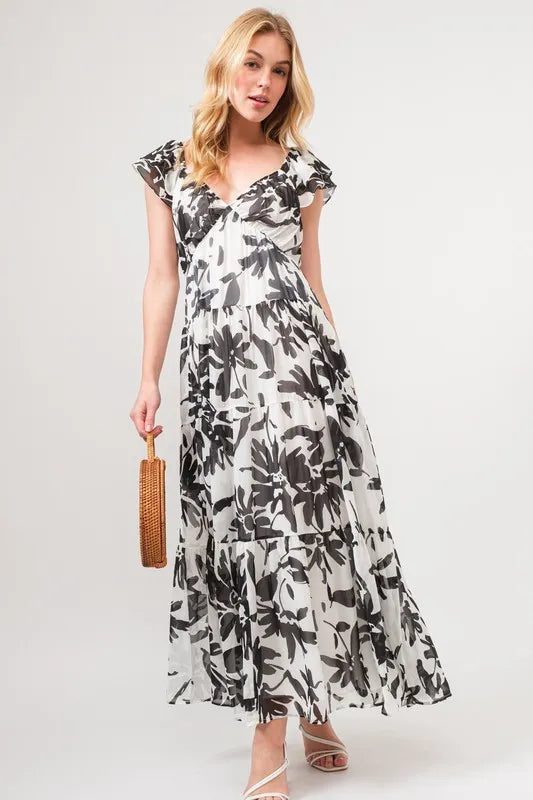And The Why Ruffled Sleeve Tiered Floral Print Maxi Dress product image