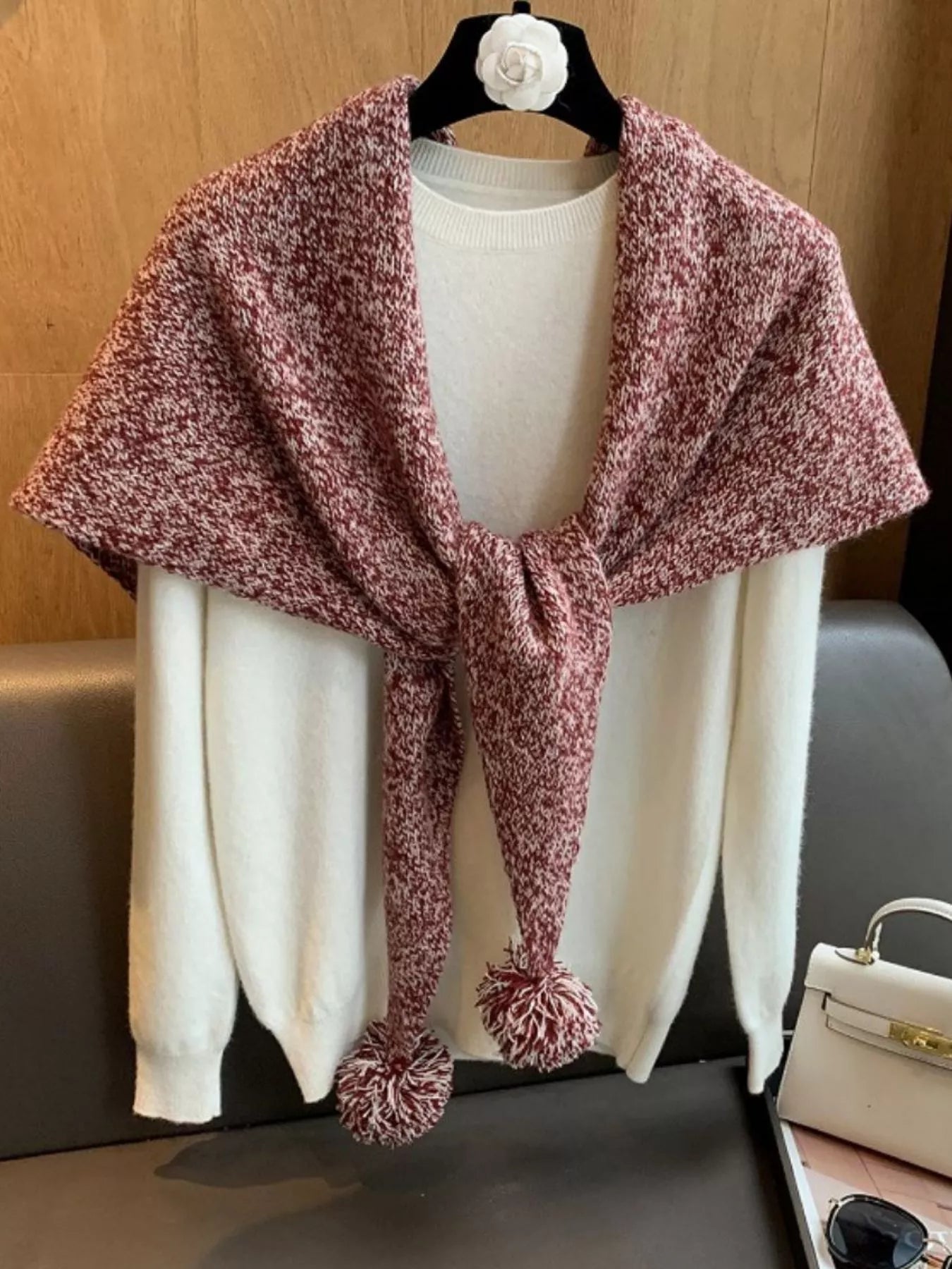100% Wool Pom-Pom Knitted Scarf product image