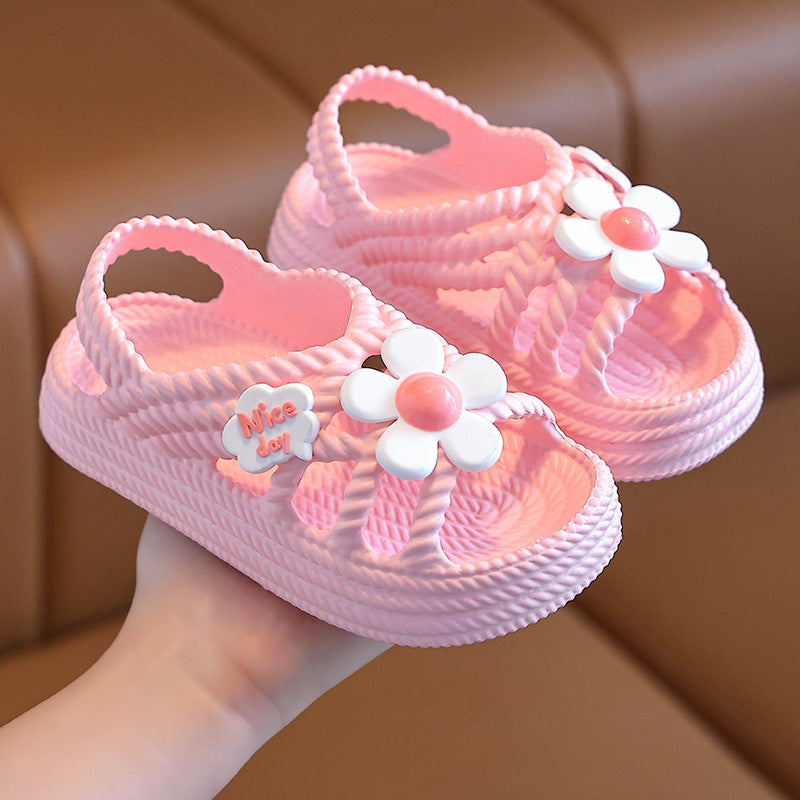 Summer Aged 2-8 Children Slippers Flower Pattern Lithe Comfort Sandal For Girls Non-slip Seabeach Flip Flops Home Kids Shoes 