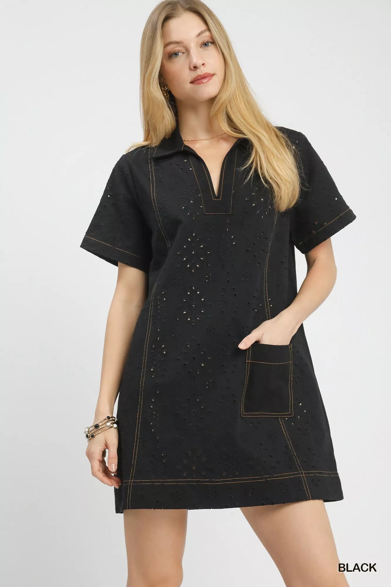 Umgee Eyelet Short Sleeve Shift Dress with Pocket product image
