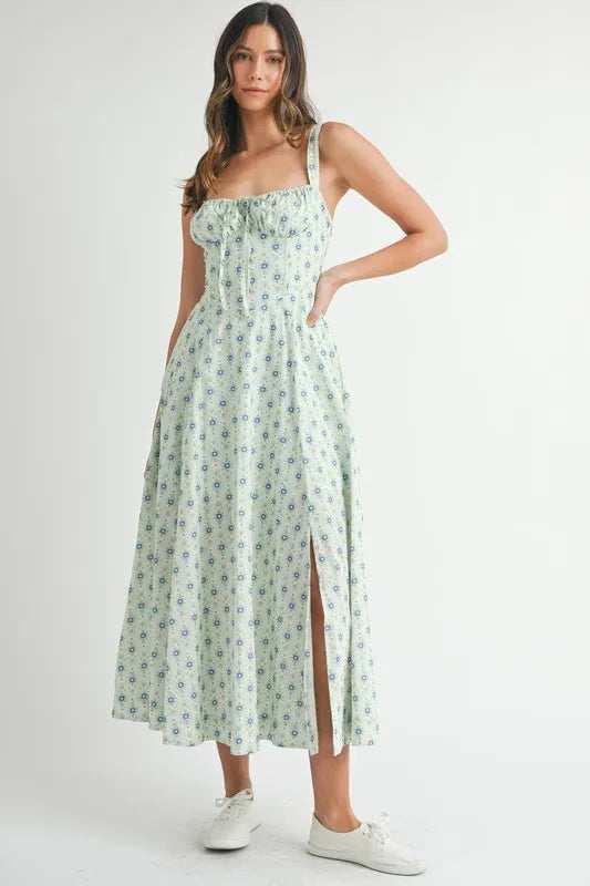 MABLE Floral Print Bustier Back Lace Up Midi Dress product image