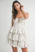 MABLE Floral Print Shoulder Tie Layered Mini Dress product image