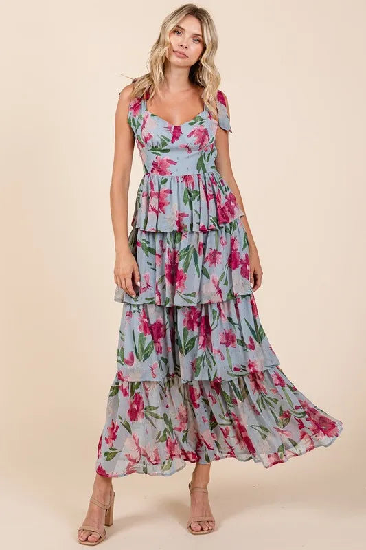 Mittoshop Layered Floral Sweetheart Neck Maxi Dress product image
