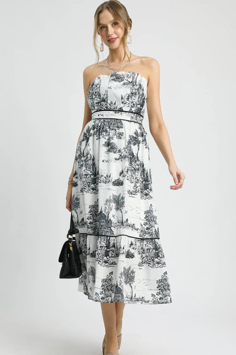 Umgee Printed Tiered Tube Midi Dress product image