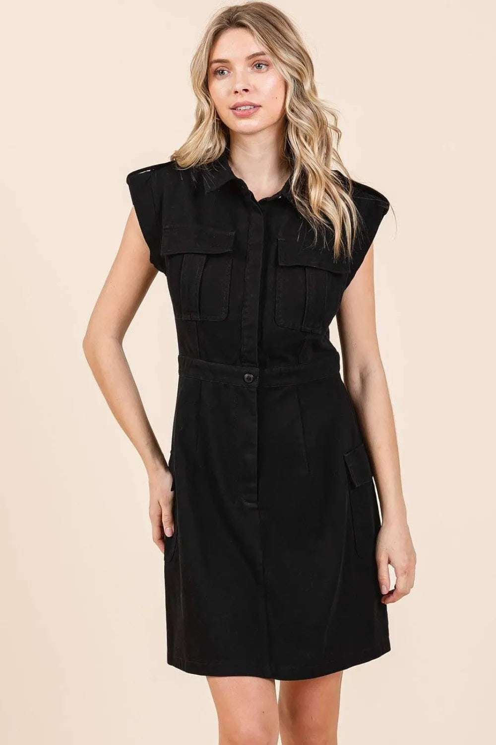 Mittoshop Cargo Pocket Half Button Mini Dress product image