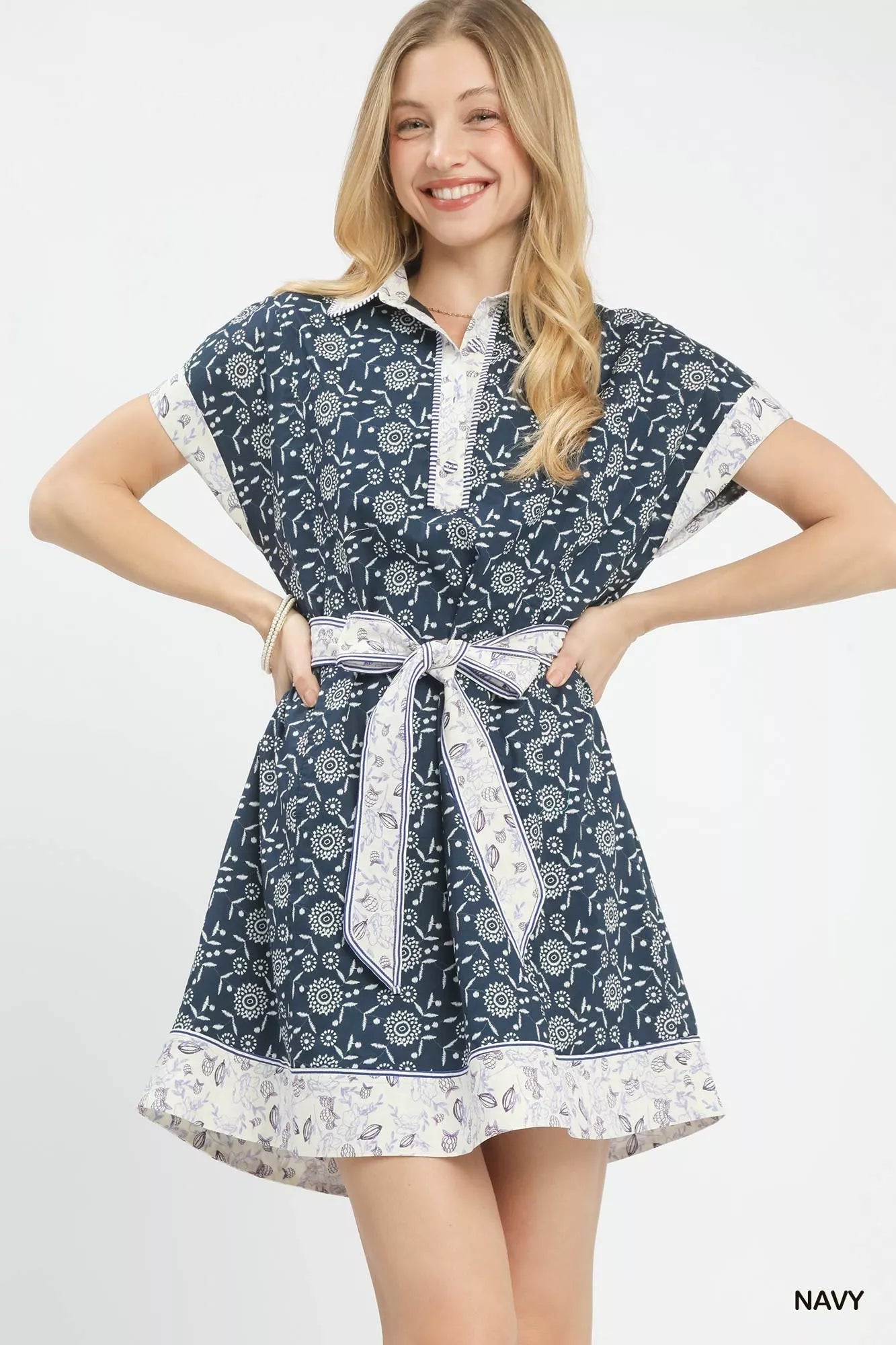 Umgee Border Print Belted Shirt Dress product image