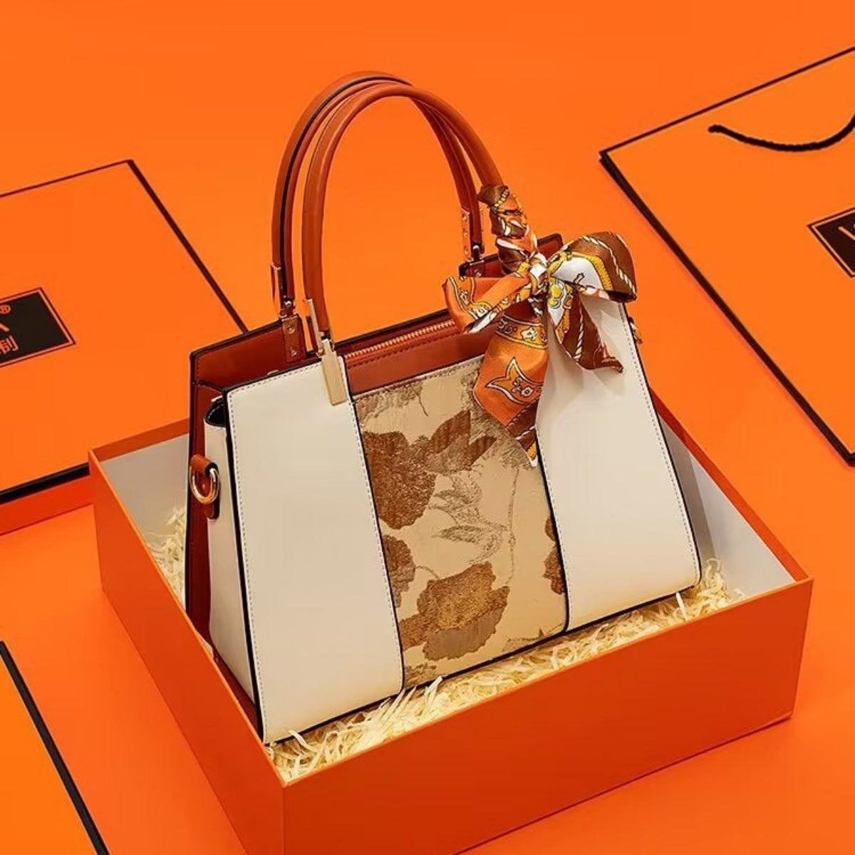 Top Handle Handbag with Scarf Accent product image