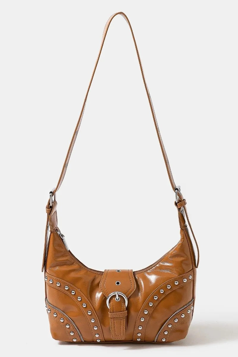 Fame Faux Leather Studded Trim Shoulder Bag product image