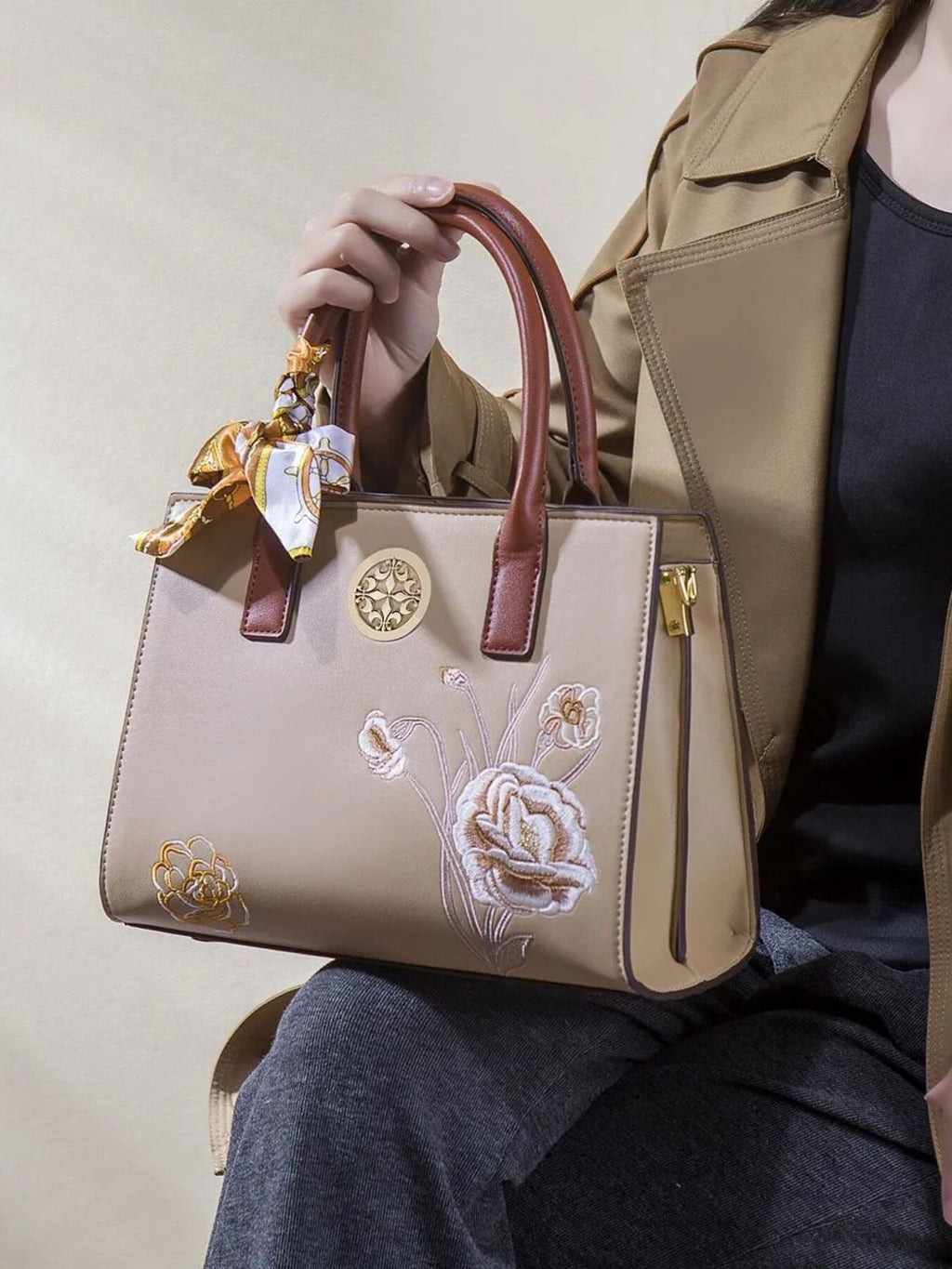 Floral Embroidered Top Handle Handbag product image