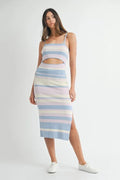 MABLE Multi Color Striped Front Cutout Knit Midi Dress product image
