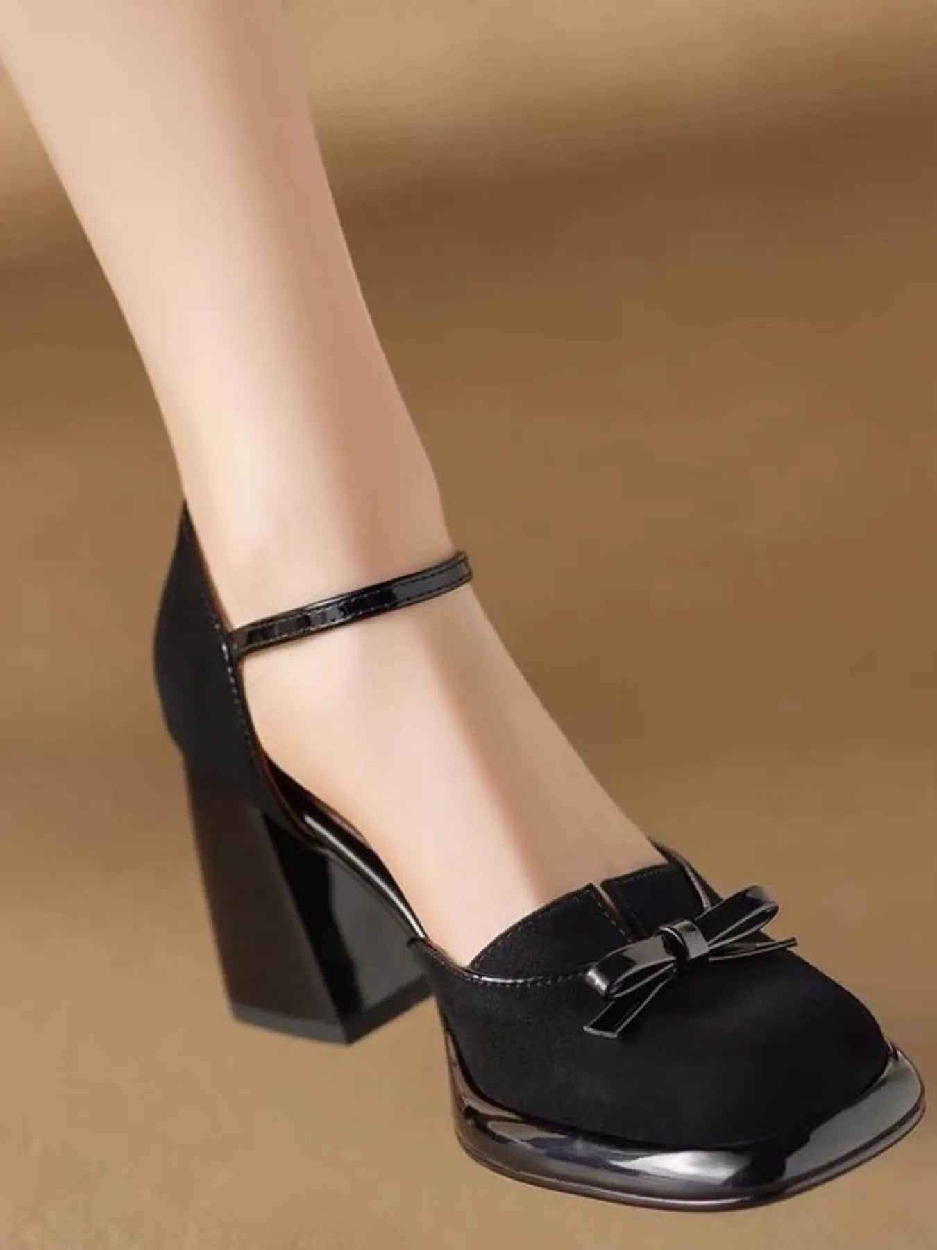 Bow Block Heel Ankle Strap Pumps product image